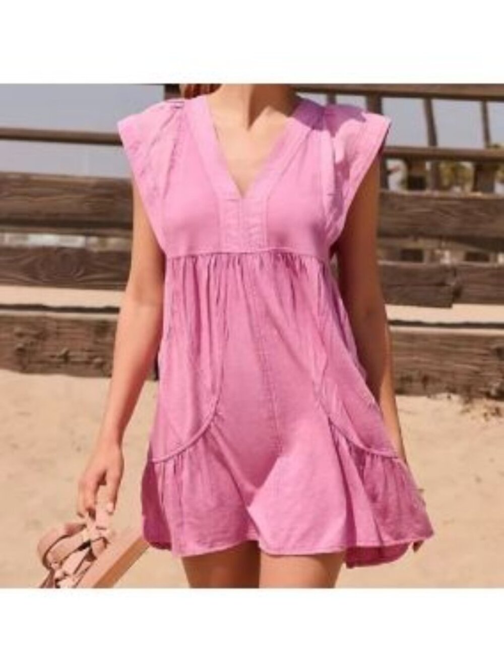 Daily Practice by Anthropologie Pink/Purple Flutter Sleeve Pocket Mini Diress